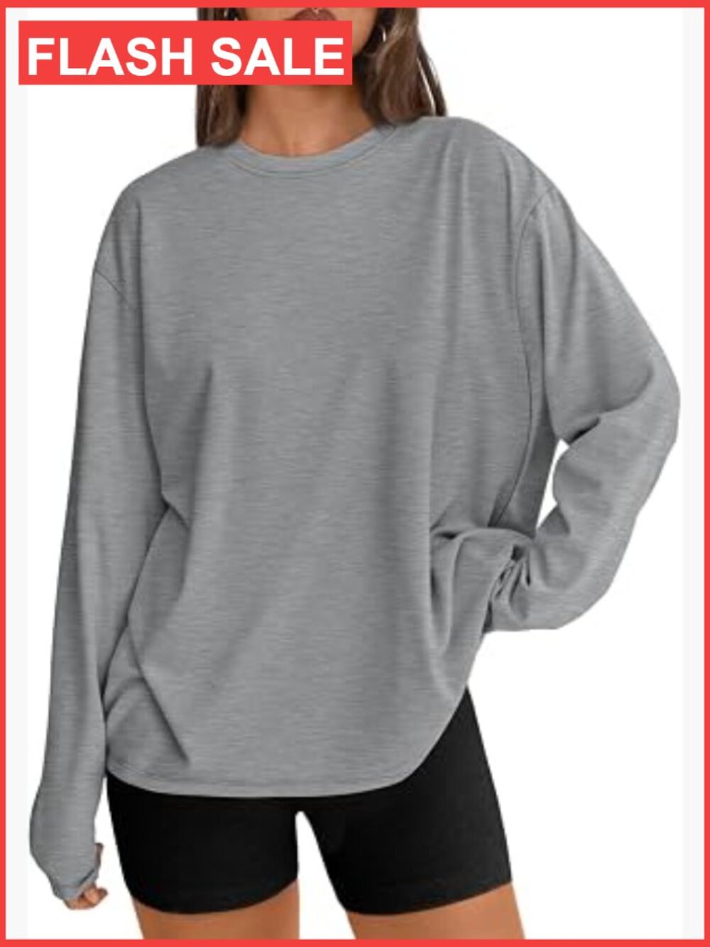 Womens Oversized Long Sleeve Tee Crew Neck Stretchy Soft Basic Top